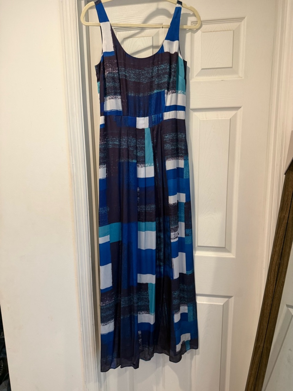 Ann Taylor Blue & White Striped Scoop-Neck Maxi Dress